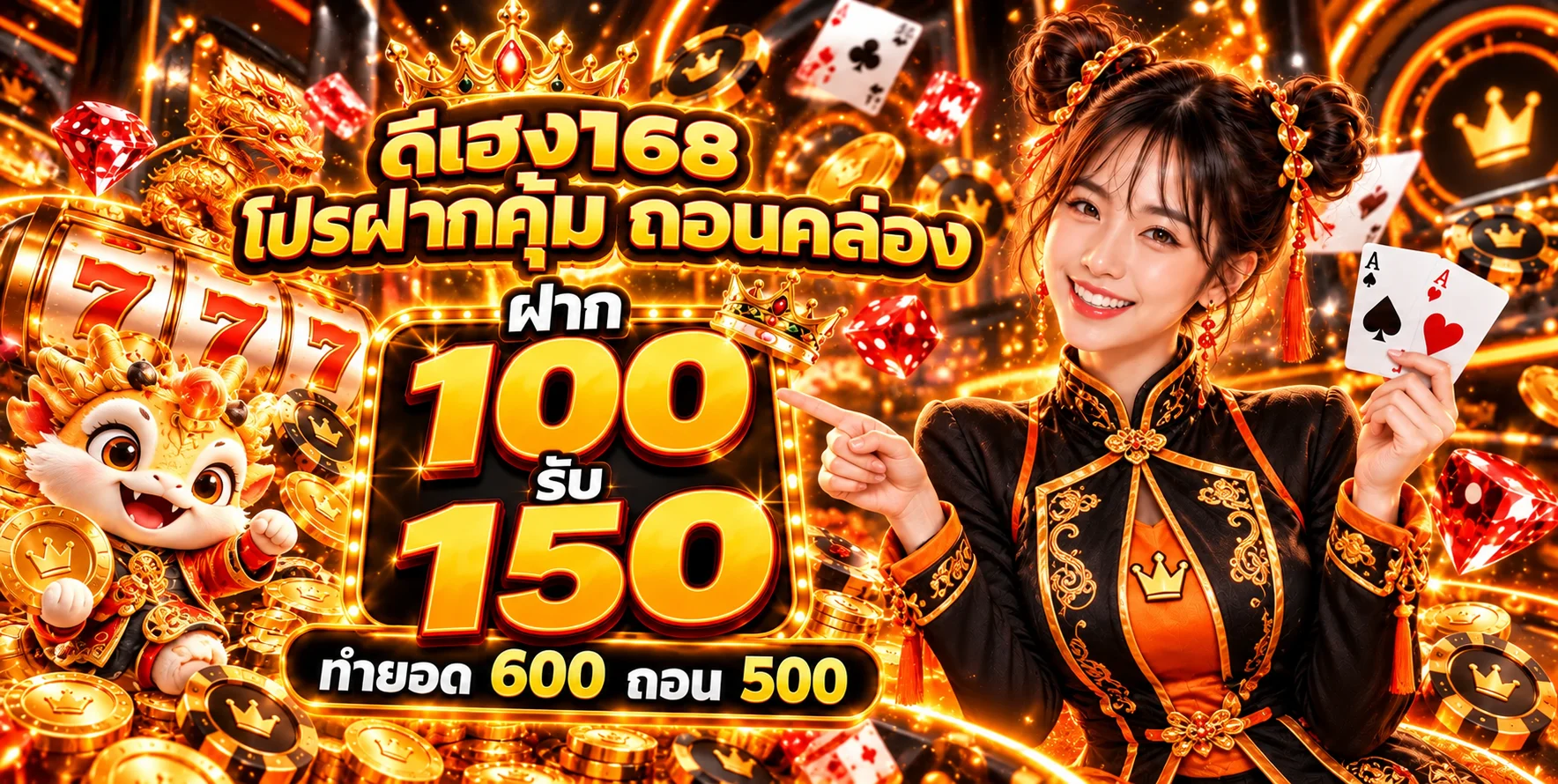 โปรโมชั่น ดีเฮง168 โบนัสสมาชิกใหม่โทนส้มทอง